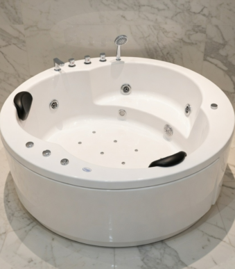AquaBath 5x5 ft round jacuzzi bathtub with hydro massage jets