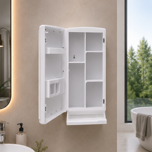 Rich Look Bathroom Cabinet – 45 Degree View Rich Look bathroom storage cabinet angled view