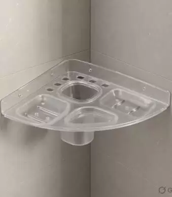 AquaBath Transparent ABS Multipurpose Bathroom Corner Shelf Wall Mounted Organizer
