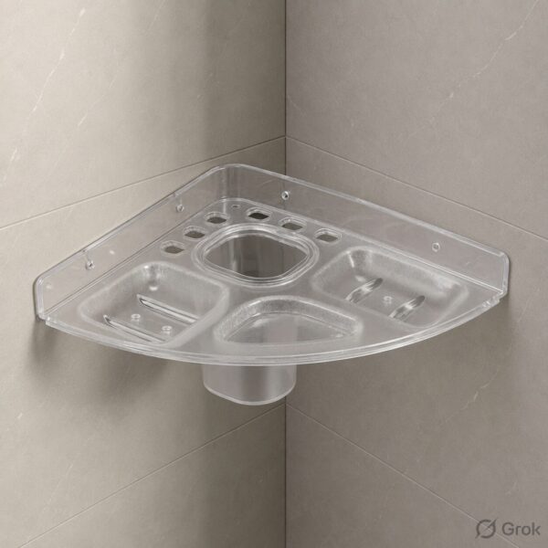 AquaBath Transparent ABS Multipurpose Bathroom Corner Shelf Wall Mounted Organizer