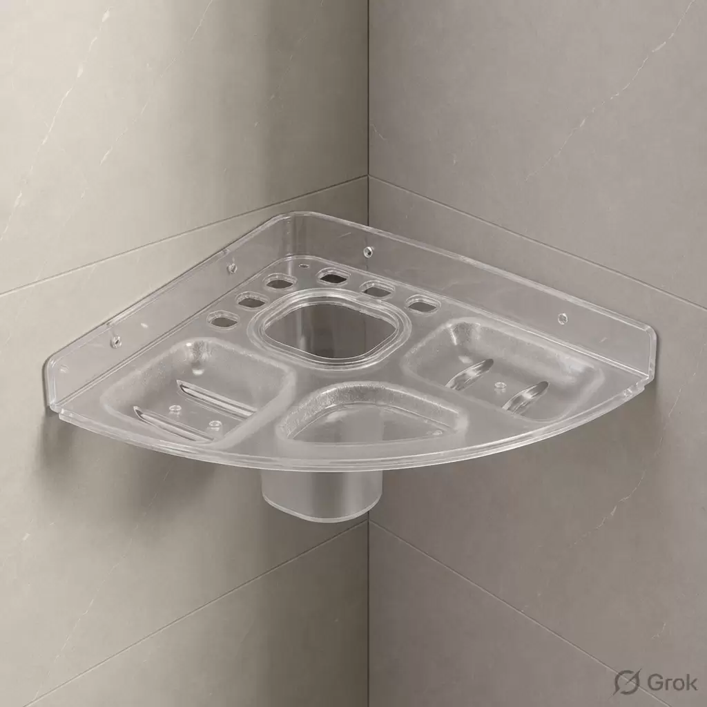 AquaBath Transparent ABS Multipurpose Bathroom Corner Shelf Wall Mounted Organizer