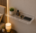 Angled View of AquaBath Transparent ABS Wall Shelf 12 × 5.5 × 2 Inches