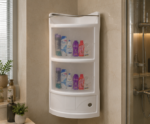 Side Angle View of AquaBath ABS Corner Bathroom Cabinet Wall Mounted White