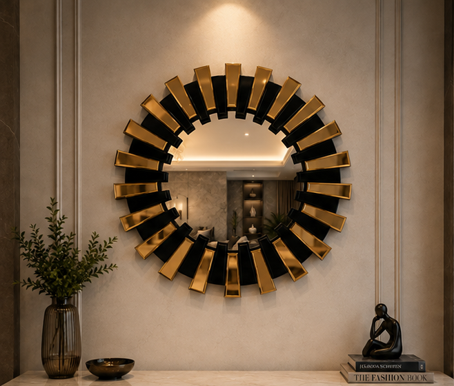AquaBath Designer Round Decorative Mirror 24 × 24 Inch – Front View AquaBath Designer Round Decorative Mirror Front View 24 × 24 Inches