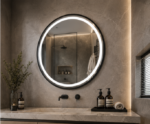 Angled View of AquaBath Round LED Bathroom Mirror 24 × 24 Inches