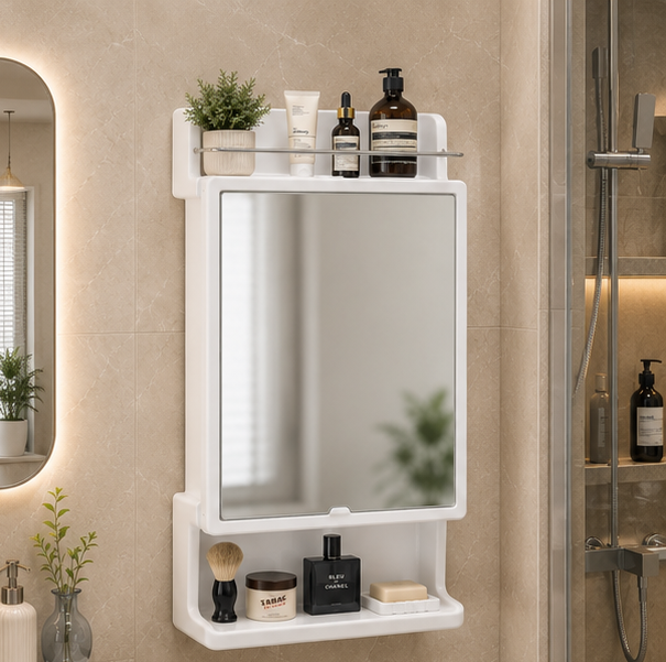 AquaBath NU Look Bathroom Cabinet with Mirror Door – Side Angle Side Angle View of AquaBath NU Look ABS Bathroom Mirror Cabinet Wall Mounted White