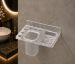 Angled View of AquaBath Transparent ABS Toothbrush Holder with Removable Cup 10 × 5 × 5 Inches