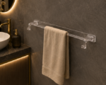 Angled View of AquaBath Transparent ABS Bathroom Towel Rod Wall Mounted 24 × 4 Inches
