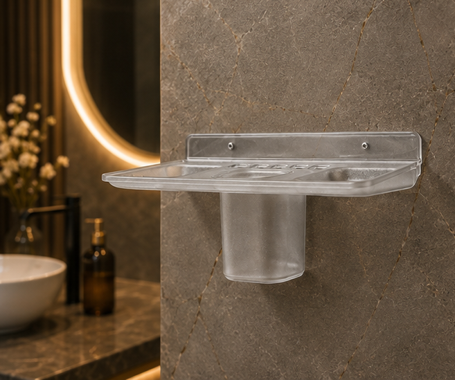 AquaBath Transparent ABS Toothbrush Holder Shelf – Side Profile Side View of AquaBath Transparent ABS Wall Mounted Toothbrush Holder Shelf