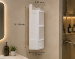 Side Profile of AquaBath ABS Corner Bathroom Cabinet Showing 23.125 x 13.75 x 8.25 Inch Dimensions