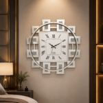 AquaBath 3D Diamond with Clock 24x24 inch decorative mirror wall clock with Roman numeral dial and luxury diamond design