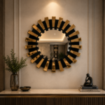 3D Lazer Mirror 24x24 inch luxury decorative round wall mirror with black and gold laser-cut designer frame by AquaBath