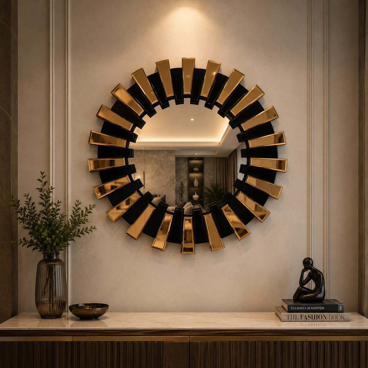 AquaBath 3D Lazer Mirror 24x24 Decorative Wall Mirror 3D Lazer Mirror 24x24 inch luxury decorative round wall mirror with black and gold laser-cut designer frame by AquaBath