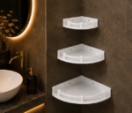AquaBath White ABS 3 Tier Corner Shelf Set Front View Wall Mounted Bathroom Corner Shelves