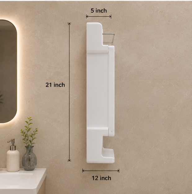 AquaBath NU Look Bathroom Cabinet Dimensions Side Profile of AquaBath NU Look ABS Bathroom Cabinet Showing 21 x 12 x 5 Inch Dimensions