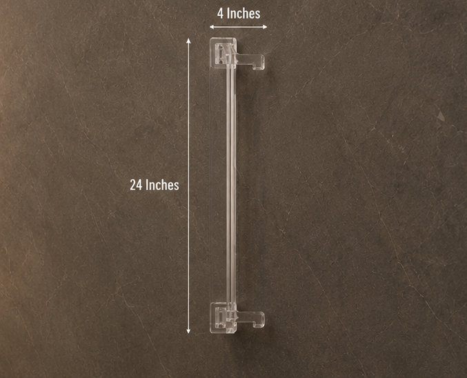 AquaBath Transparent ABS Towel Rod Dimensions Side Profile of AquaBath Transparent ABS Towel Rod Showing 24 × 4 Inch Dimensions