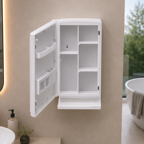 Rich Look Bathroom Cabinet – Top Front View Rich Look wall mounted cabinet top front angle