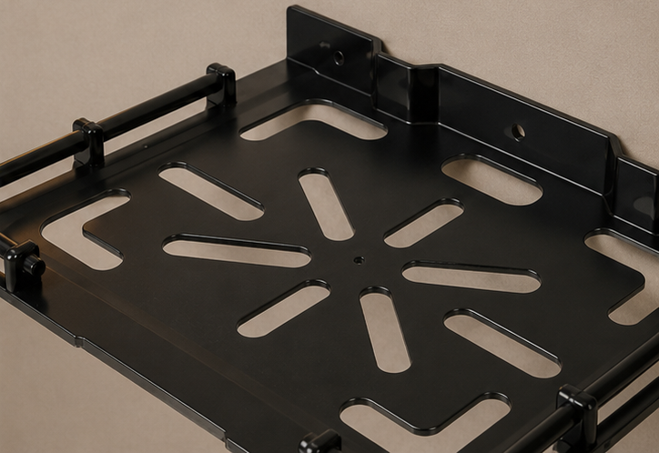 AquaBath Black ABS Set Top Box Wall Stand – Close-Up Close-Up View of AquaBath Black ABS Wall Mounted Set Top Box Wall Stand