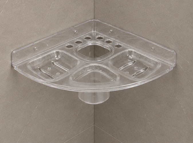 AquaBath Transparent ABS Multipurpose Corner Shelf Dimensions Dimension View of AquaBath Transparent ABS Multipurpose Corner Shelf Showing 12 × 8 × 5 Inch Size
