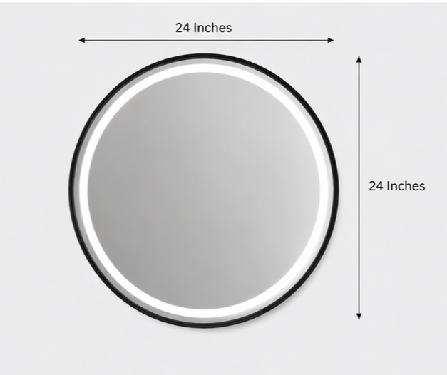 AquaBath Round LED Bathroom Mirror Dimensions – 24 × 24 Inch Dimension View of AquaBath Round LED Bathroom Mirror 24 × 24 Inches