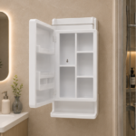 Open View of AquaBath NU Look ABS Bathroom Cabinet with Mirror Door and Multiple Storage Compartments