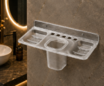 Angled View of AquaBath Transparent ABS Toothbrush Holder Shelf 12 × 5 × 5 Inches
