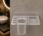 AquaBath Transparent ABS Toothbrush Holder with Removable Tumbler Front View 10 × 5 × 5 Inches