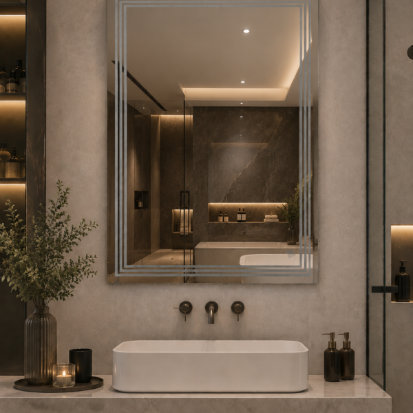 AquaBath Premium Back Frost Mirror with Decorative Frosted Border for Modern Bathrooms