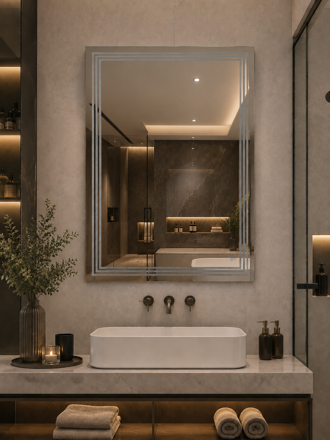 Premium Back Frost Mirror AquaBath Premium Back Frost Mirror with Decorative Frosted Border for Modern Bathrooms