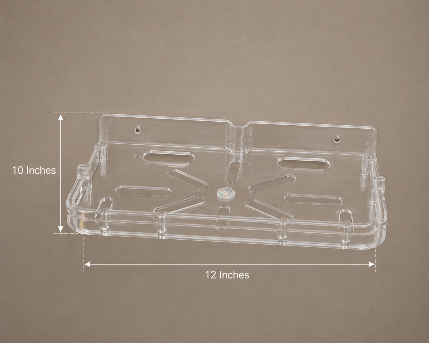 AquaBath Transparent ABS Set Top Box Wall Stand Dimensions Side Profile of AquaBath Transparent ABS Set Top Box Wall Stand Showing 12 × 10 Inch Dimensions