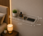 Dimension View of AquaBath Transparent ABS Wall Shelf Showing 12 × 5.5 × 2 Inch Size