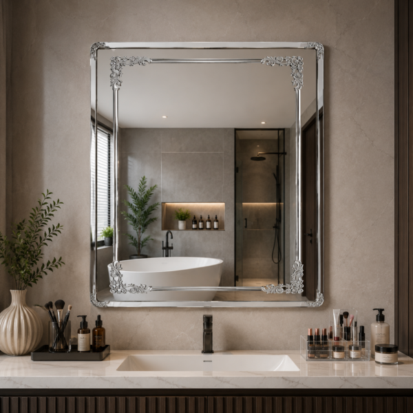 AquaBath Double SS Mirror 24x24 inch premium stainless steel frame wall mirror for bathroom and vanity