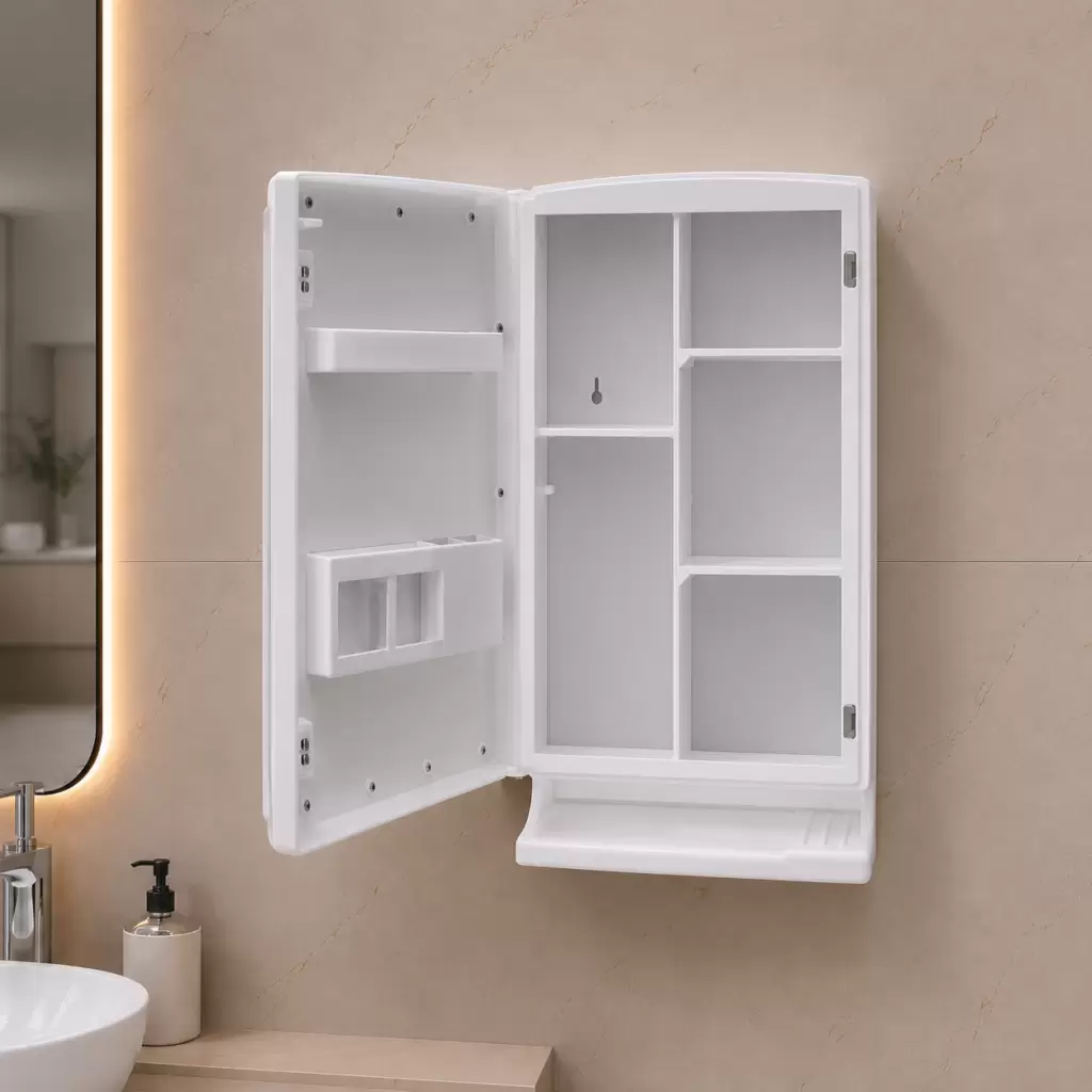 AquaBath NU Look ABS Bathroom Cabinet with Mirror Door 20.5 × 14.5 × 5 Inches Wall Mounted Storage Cabinet