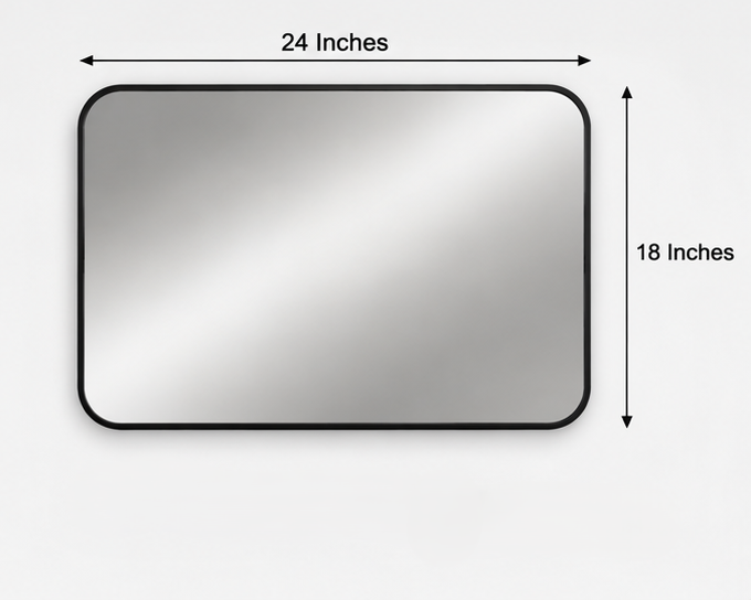 AquaBath Black Frame Bathroom Mirror Dimensions – 24 × 18 Inch Dimension View of AquaBath Black Frame Bathroom Mirror 24 × 18 Inches