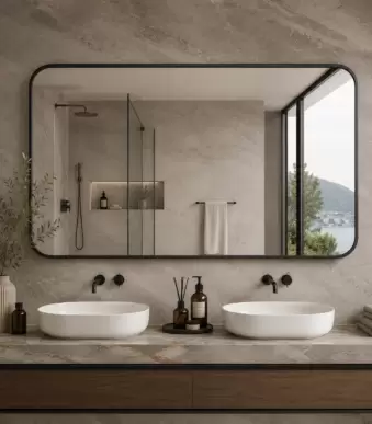 AquaBath Aluminium Frame Mirror 24x24 inch premium aluminium frame bathroom wall mirror with rounded corners