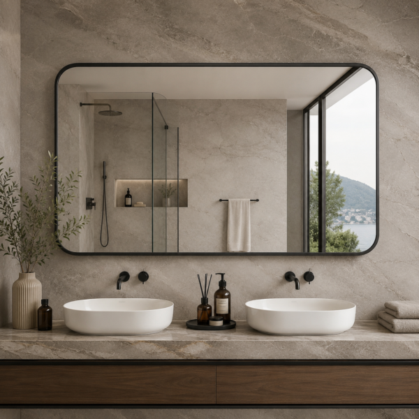 AquaBath Aluminium Frame Mirror 24x24 inch premium aluminium frame bathroom wall mirror with rounded corners