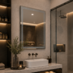 Angled View of AquaBath Back Frosted Bathroom Mirror