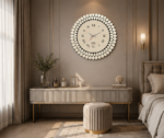 AquaBath Decorative Round Wall Clock Installed in Modern Bedroom