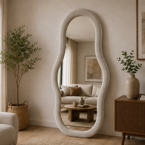 AquaBath Designer Irregular Floor Mirror 18 × 24 Inch – Front View AquaBath Designer Irregular Floor Mirror Front View 18 × 24 Inches