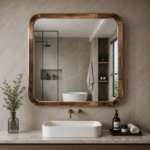 AquaBath Copper Frame Mirror 24x24 inch premium copper finish bathroom wall mirror with rounded corners