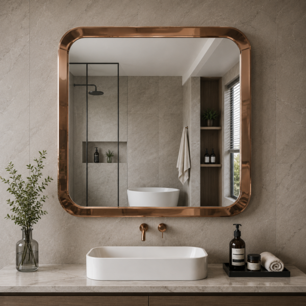 AquaBath Copper Frame Mirror 24x24 inch premium copper finish bathroom wall mirror with rounded corners