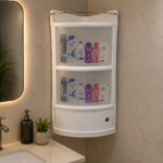 AquaBath ABS Plastic Corner Cabinet 15 × 10 × 30 Inches Wall Mounted Bathroom Storage Cabinet with Transparent Doors