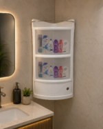 AquaBath ABS Plastic Corner Cabinet 15 × 10 × 30 Inches Wall Mounted Bathroom Storage Cabinet with Transparent Doors