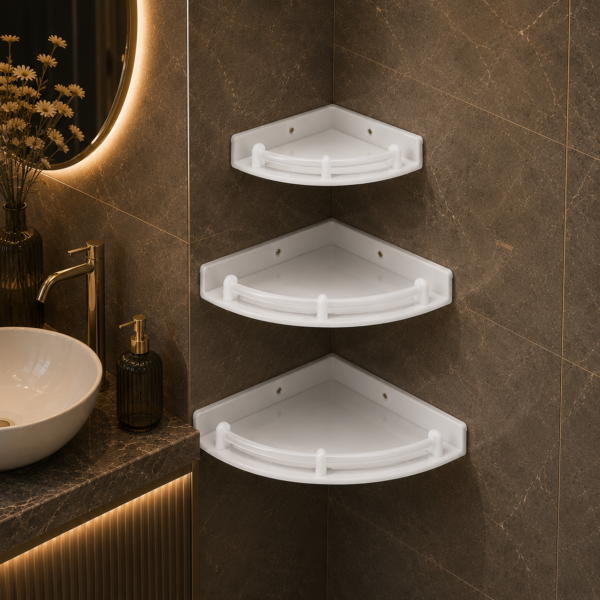 AquaBath PP Corner Set 3 Pcs premium white polypropylene plastic bathroom corner shelf set