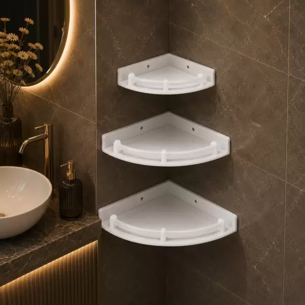 AquaBath PP Corner Set 3 Pcs premium white polypropylene plastic bathroom corner shelf set