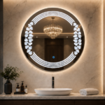 AquaBath Crystal LED Bathroom Mirror Front View 24 × 24 Inches