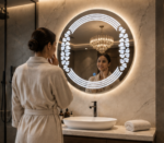 Person Using AquaBath Crystal LED Bathroom Mirror