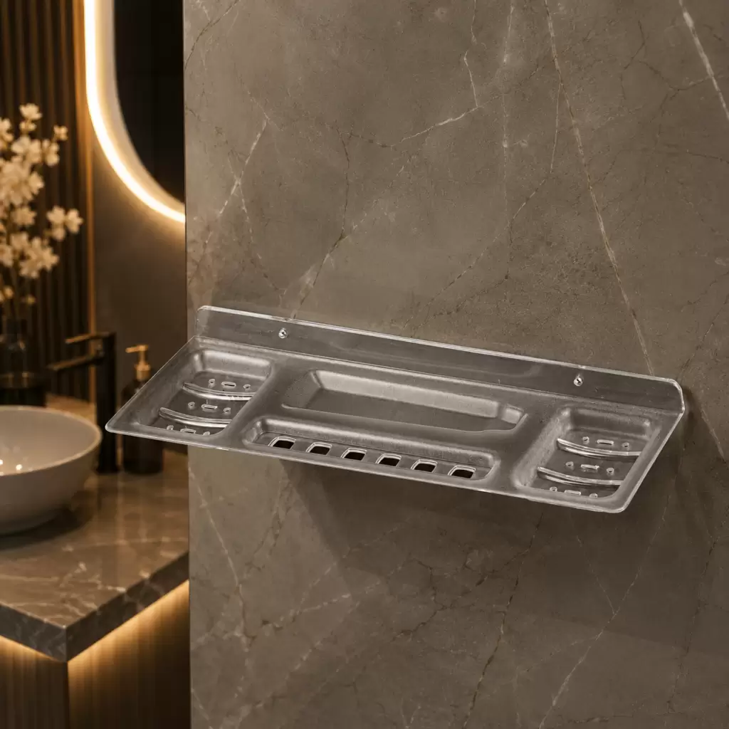 AquaBath Delux Shelf 16 premium ABS plastic wall mounted bathroom shelf with soap trays