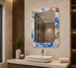 Angled View of AquaBath Double Glass Decorative Mirror Blue Marble