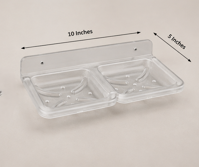 AquaBath Transparent ABS Double Soap Dish Dimensions Dimension View of AquaBath Transparent ABS Double Soap Dish Showing 10 × 5 × 1 Inch Size